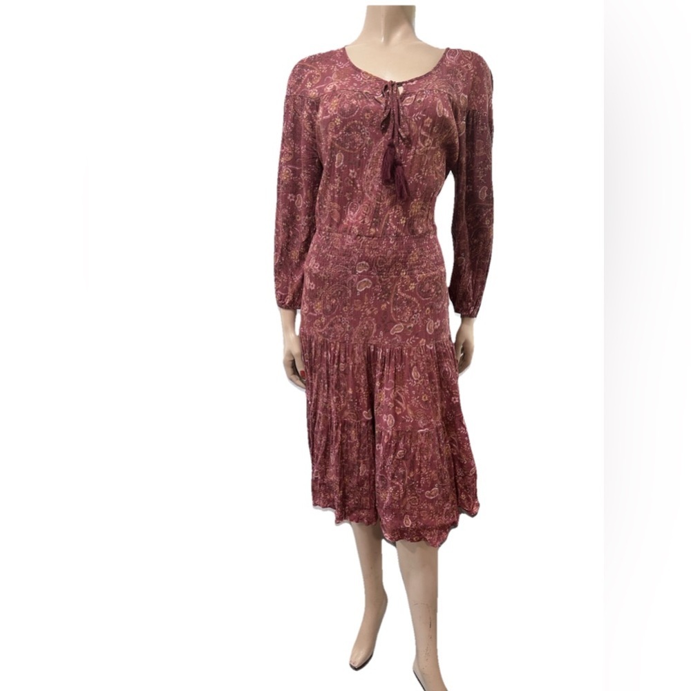 Maison Garrison Maxi Floral Dress 
Chic Long Sleeve Paisley Dress in Burgundy